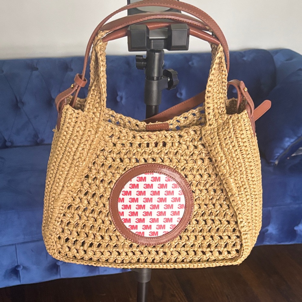 Crochet and leather Tote Bag with Brown Leather Trim Rachel Barrí Designs